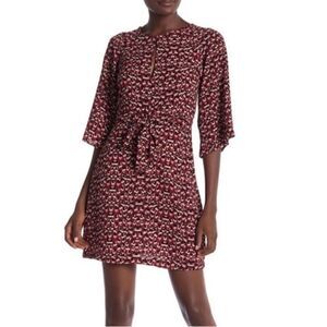 Hiatus Women's Red 3/4 Sleeve Front Keyhole / Knot Front Print Dress Size M